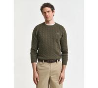 GANT Mens Cotton Cable Knit Crew Neck Jumper - 384 Khaki Green Mel