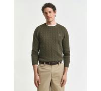 GANT Mens Cotton Cable Knit Crew Neck Jumper - 384 Khaki Green Mel - 384 Khaki Green Mel - L