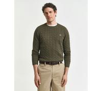 GANT Mens Cotton Cable Knit Crew Neck Jumper - 384 Khaki Green Mel - 384 Khaki Green Mel - M