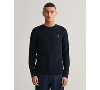 GANT Mens Cotton Cable Knit Crew Neck Jumper - 433 Evening Blue - 433 Evening Blue - S