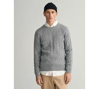 GANT Men's Cotton Cable C-Neck Jumper, Grey Melange, Standard, Grey Melange, XXL