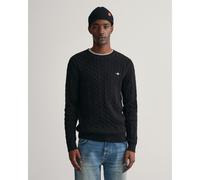 Gant Mens Cotton Cable Knit Crew Neck Jumper - Black - Size Large