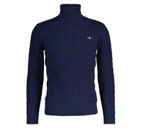 GANT Men's Cotton Cable Turtle Neck Pullover Sweater, Dark Denim Blue Melange, XL