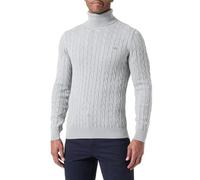 GANT Men's Cotton Cable Turtle Neck Pullover Sweater, Grey Melange, S