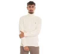 GANT Men's Cotton Cable Turtle Neck Sweater, Cream, L