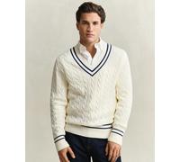 GANT Mens Cotton Cable V-Neck Jumper - 130 Cream - 130 Cream - L