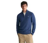 GANT Mens Cotton Half Zip Cream Sweater Marine Blue S