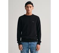 Gant Mens Cotton Pique Crew Neck Jumper - Black - Size Large