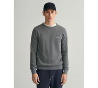 GANT Mens Cotton Pique Crew Neck Jumper - 92 Dark Grey Melange - 92 Dark Grey Melange - L