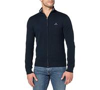 GANT Men's Cotton Pique Zip Cardigan, Evening Blue 1, L