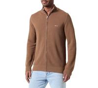 GANT Men's Cotton Pique Zip Cardigan Sweater, Hazelnut Melange, XL