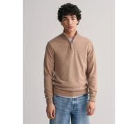 GANT Mens Dark Sand Melange Superfine Lambswool Half Zip Sweater