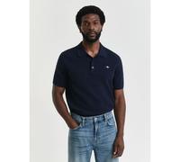 GANT Mens Evening Blue Textured Cotton Short Sleeve Polo Shirt