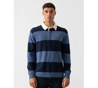 GANT Mens Extrafine Lambswool Striped Long Sleeve Polo - 410 Marine - 410 Marine - L