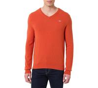 GANT Men's Extrafine Lambswool V-Neck Pullover Sweater, Deep Orange, XL