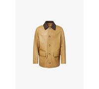 Gant Mens Gant Decker Contrast-Collar Leather Jacket Warm Khaki XL