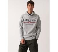 Gant Mens Graphic Pullover Hoodie in Silver - Printed Cotton - Size Large
