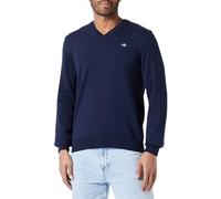 GANT Men's Md. Extrafine Lambswool V-Neck Pullover, Evening Blue, S