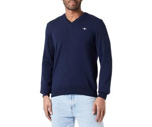 GANT Men's Md. Extrafine Lambswool V-Neck Pullover, Evening Blue, S
