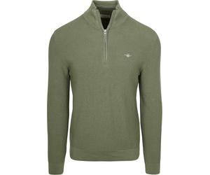 GANT Men's Micro Textured Cotton Half Zip Pullover Sweater, Dry Herb Green, S
