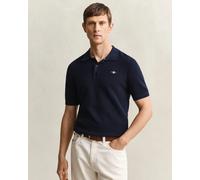 GANT Mens Micro Textured Cotton Short Sleeve Polo - 433 Evening Blue