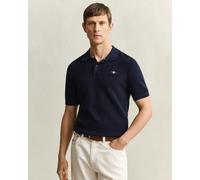 GANT Mens Micro Textured Cotton Short Sleeve Polo - 433 Evening Blue - 433 Evening Blue - L
