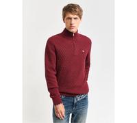 GANT Mens Plumped Red Textured Cotton Half Zip Sweater