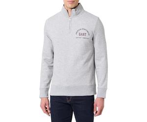GANT Men's Printed Graphic Half Zip Sweatshirt, Grey Melange, 3XL