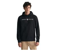 GANT Men's Printed Graphic Hoodie Hooded Sweatshirt, Black, XXL