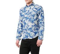 GANT Men's Reg Botanical Print Linen Shirt, Rich Blue, XL