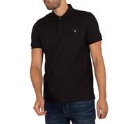 Gant Mens Regular Fit Short Sleeve Contrast Piqué Rugger - Black Cotton - Size Medium