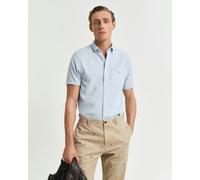 GANT Mens Regular Fit Cotton Linen Short Sleeve Shirt with Embroidered Shield - 457 Fresh Blue - 457 Fresh Blue - M