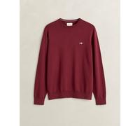 Gant Mens Regular Fit Long Sleeve Logo Detail Jumper in Burgundy Cotton - Size Medium