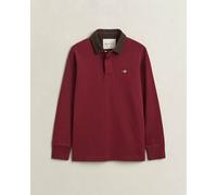 Gant Mens Regular Fit Long Sleeve Logo Detail Polo Shirt in Burgundy Cotton - Size X-Large