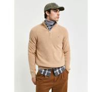 Gant Mens Ribbed Cotton Wool Half Zip Jumper - Khaki - 3XL - Khaki - 100% Mixed
