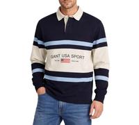 GANT Men's Striped Rugger Polo Evening Blue