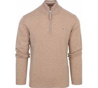GANT Mens Dark Sand Melange Superfine Lambswool Half Zip Knitwear