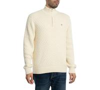 GANT Men's Textured Cotton Half Zip Pullover Sweater, Cream, L