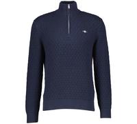 GANT Men's Textured Cotton Half Zip Pullover Sweater, Evening Blue, M
