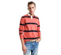 GANT Men's Yarn Dyed Striped Heavy Rugger Polo Shirt, Strong Coral, M