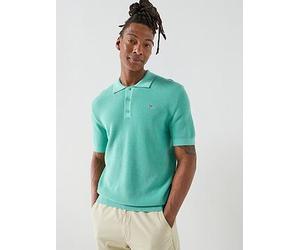 GANT Micro Textured Cotton Knitted Short Sleeve Polo Shirt, Aqua, Size 2Xl, Men Aqua