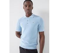 GANT Micro Textured Cotton Knitted Short Sleeve Polo Shirt, Light Blue, Size M, Men Light Blue