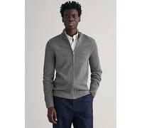 Gant Pique Cotton Zip Cardigan with Logo Grey Melange