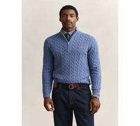 GANT Pure Cotton Cable Half Zip Jumper Blue Denim