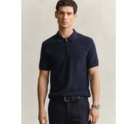GANT Pure Cotton Ribbed Knitted Polo Shirt Blue