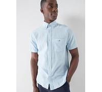 GANT Regular Fit Cotton Linen Blend Short Sleeve Shirt, Light Blue, Size S, Men Light Blue
