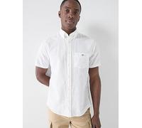 GANT Regular Fit Cotton Linen Blend Short Sleeve Shirt, White, Size 3Xl, Men White