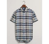 Gant - - Regular Fit Linen Madras Short Sleeve Shirt In Marine 3230091 410 - M