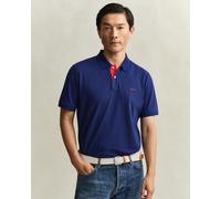 Gant Mens Contrast Collar Ss Polo Shirt Rich Navy - Blue Cotton - Size Large