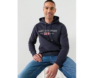 GANT Retro Large Graphic Hoodie, Navy, Size M, Men Navy
